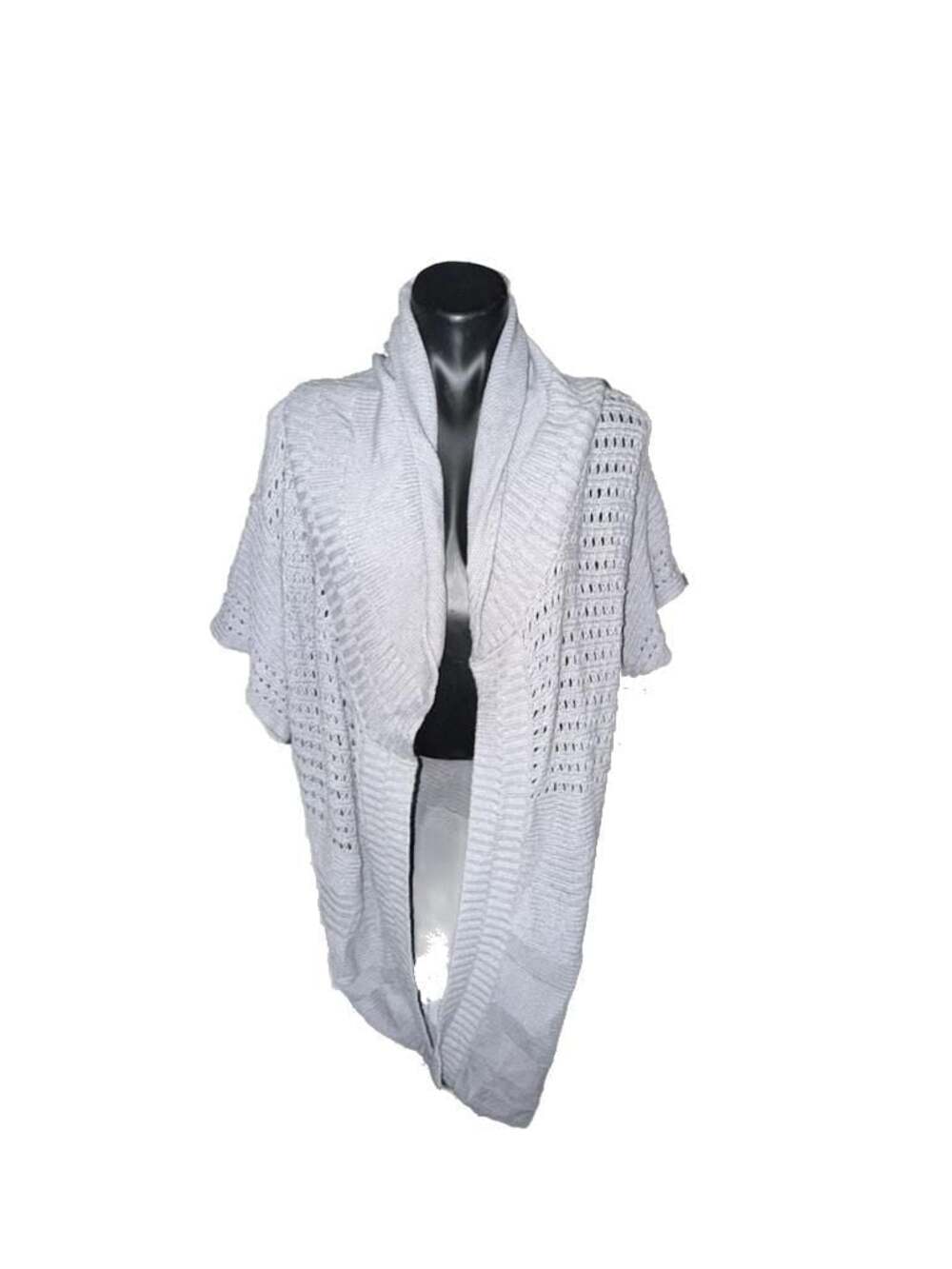 Hinge Grey Knit Open-Front Shawl Collar Cardigan